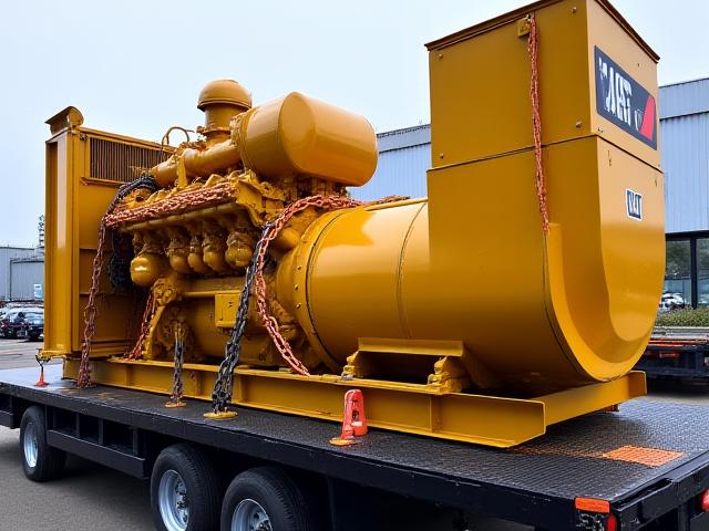 Industrial generator on step-deck trailer
