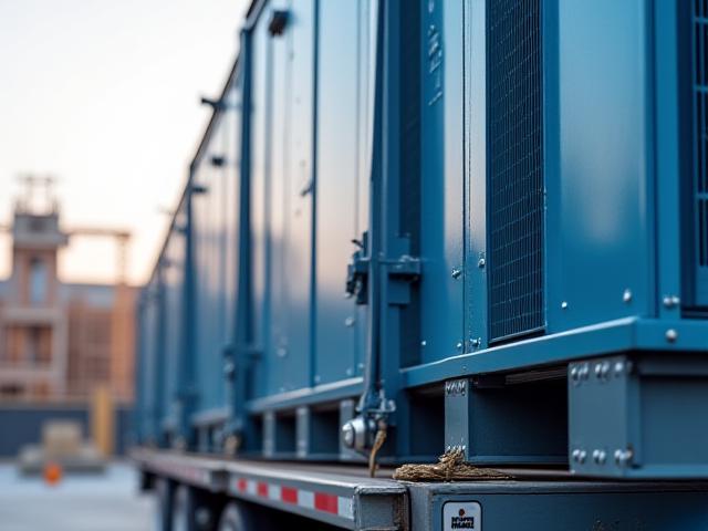 Team unloading cooling units for a major data center construction project